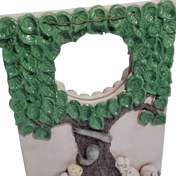 Clay molded Wall Art Mirror cute Tree with animals signed CK - Picture 6 of 11